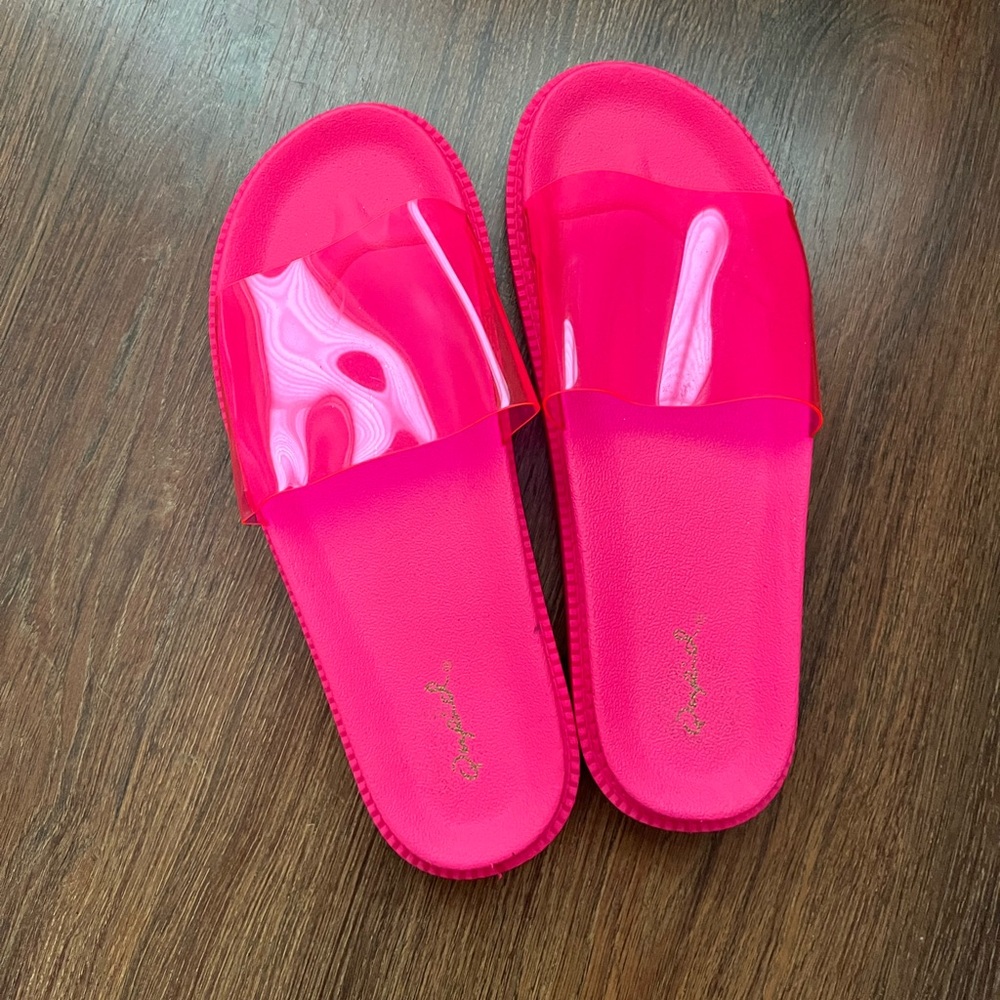 Qupid Hot Pink Slide Sandals